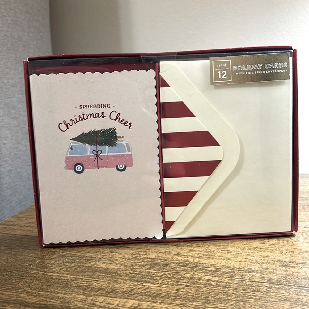 elum Holiday Christmas Cards.  Set of 12 Pink Volkswagen Bus Christmas Cards